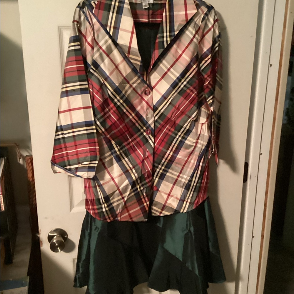 Coldwater Creek Multicolor Plaid Blouse and Skirt Set